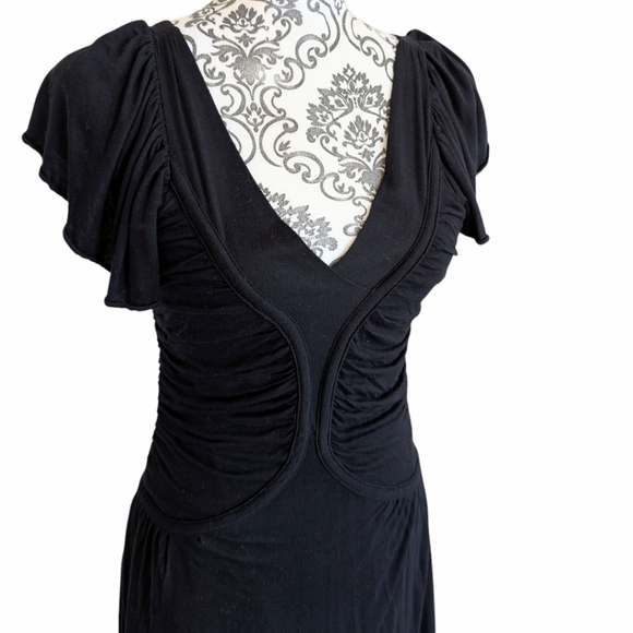 Zara Dress Plunge Ruched Little Black V Neck Flutter Sleeves Women's size Medium - Picture 12 of 13
